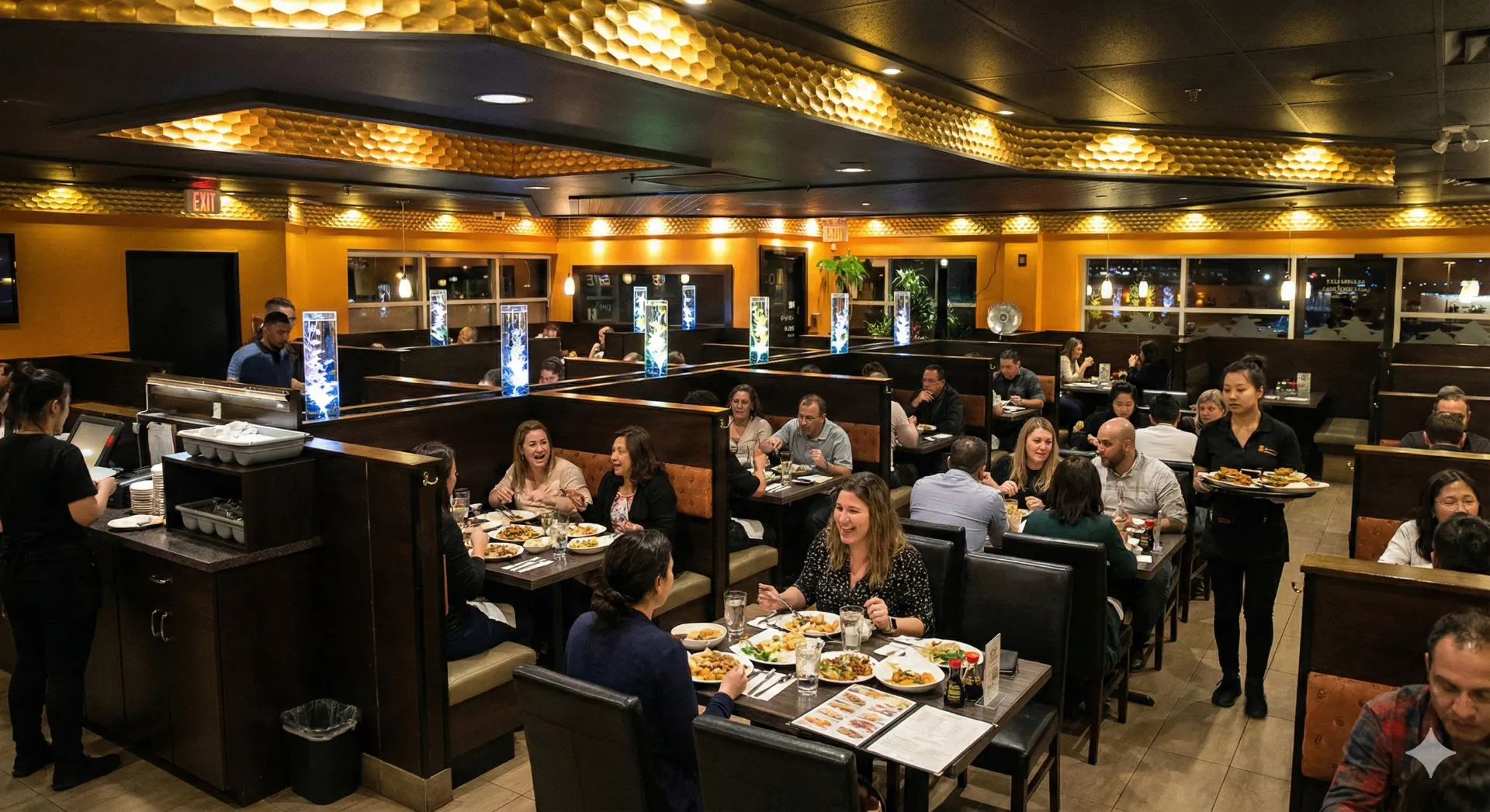 Vibrant dining room filled with guests enjoying their meals