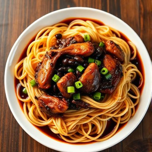 Chicken and Black Bean Sauce with Fried Noodles