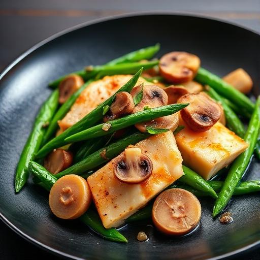 Fish with Snow Peas and Mushrooms