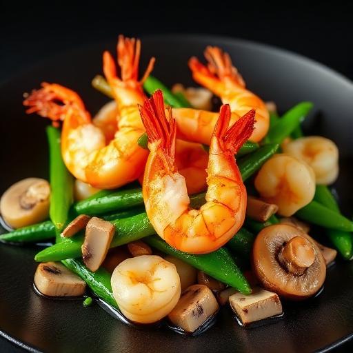 Prawns with Snow Peas and Mushrooms